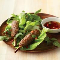 Vietnamese Kebabs with Sugarcane Skewers, Dipping Sauce, and Lettuce Cups_image