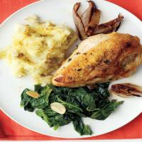 Pan-Roasted Chicken with Spinach and Smashed Potatoes image