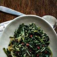 Sautéed Spicy Dandelion Greens and Onions image