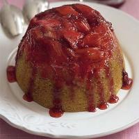 Sticky rhubarb & strawberry sponge pudding image