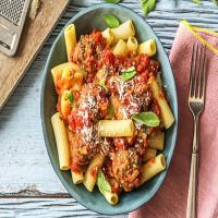 Red Sauce Rigatoni with Veggie-Packed Meatballs and Basil_image