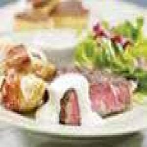 BLACKENED STEAKS AND HORSERADISH CREAM with BUTTER-BASTED POTATOES_image