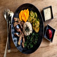 Bibimbap With Beef, Winter Squash, Spinach and Cucumber image