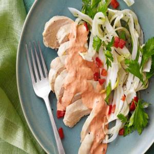 Chicken With Red Pepper Aioli and Shaved Fennel Salad_image