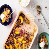 Homemade Dump Cake With Peaches, Blueberries, and Pecans image