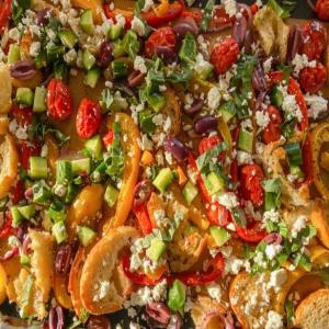Sheet Pan Panzanella with Feta and Peppers image