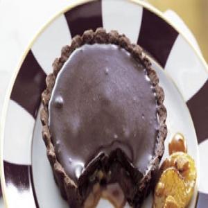 Chocolate-Caramel Tartlets with Roasted Bananas and Ginger-Citrus Caramel image