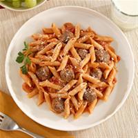 White Fiber Mini Penne with Creamy Tomato Sauce, Meatballs and Parmigiano Cheese image