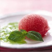 Watermelon Sorbet with Wine Basil Gelée image