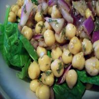 Chickpea and Spinach Salad With Cumin Dressing and Yogurt Sauce image