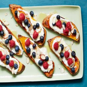 Sweet Potato Toast with Ricotta, Berries, Honey and Almonds_image