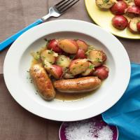 Beer-Braised Sausages with Warm Potato Salad_image
