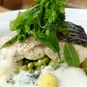 Steamed Sea Bass with Vanilla, Baby Vegetables and Cappuccino Sauce image