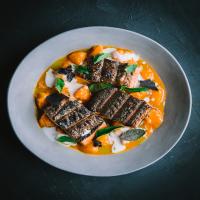 Grilled Salmon With Peach Curry and Coconut Cream image