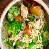 Orzo Salad with Shredded Chicken, Roasted Tomatoes and Broccoli image