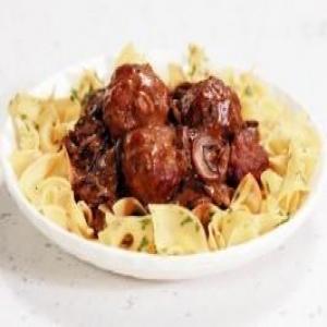 Veal and Pork Meatballs with Mushroom Gravy and Egg Noodles_image