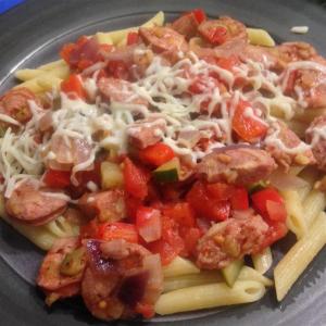 Penne, Peppers, and Chicken-Apple Sausage Saute_image