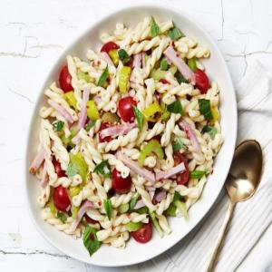 Spicy Italian Pasta Salad with Ham and Pepperoncini image