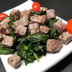 Kosher Wine and Pepper Steaks with Chard image