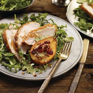 Roasted Turkey Breast With Gorgonzola, Baked Pears and Toasted P_image