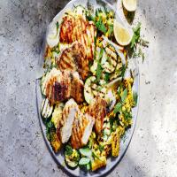 Grilled Chicken Thighs with Charred Corn and Summer Squash_image