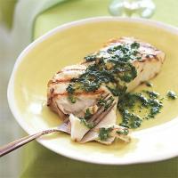 Grilled Halibut with Basil-Shallot Butter_image