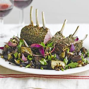 Herby lamb with roast aubergine & puy lentils_image