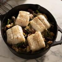 One-Pan Cod with Asparagus, Artichoke Hearts and Olives image