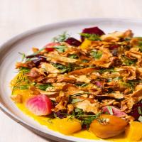 Roasted Beets With Crispy Sunchokes and Pickled Orange-Ginger Purée image