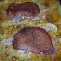 Scalloped Potatoes, Corn and Pork Chop Casserole image