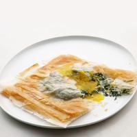 Phyllo Squares with Baked Egg, Spinach, and Cheese image