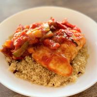Skillet Tomato-Braised Cod with Bell Peppers and Ouzo image