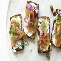 Seeded-Bread Tartines with Herbed Goat Cheese and Smoked Salmon image