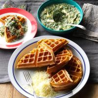 Whole Wheat Waffles with Chicken & Spinach Sauce image