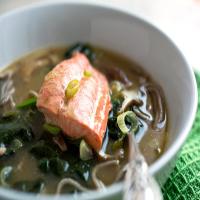 Noodle Bowl With Mushrooms, Spinach and Salmon image