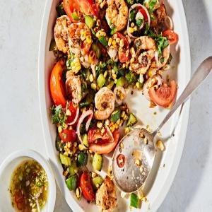Spicy Shrimp With Blistered Cucumbers, Corn and Tomato Recipe_image