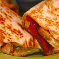 Chicken and Mixed Vegetable Quesadillas with Artichokes, Mushrooms, and Roasted Red Peppers image