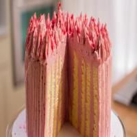 Lemon Sponge Vertical Layer Cake with Raspberry Buttercream image