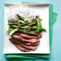 Flank Steak with Snap-Pea and Asparagus Stir-Fry image