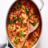 One-Pan Shrimp and Pearl Couscous With Harissa_image