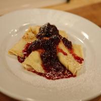 Flambeed Crepes with Mascarpone and Cherries image