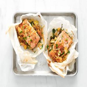 Arctic Char En Papillote with Crispy Leeks and Garlic image