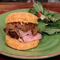 Sweet Potato Biscuits with Peppered Pork Loin, Apple Mustard Butter and Salad_image
