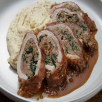 Pork Roulade with Broccoli Rabe and Sausage Stuffing and Mustard Mashed Potatoes image