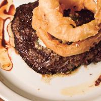Rib-Eye Steak with Blue Cheese Butter and Walla Walla Onion Rings_image