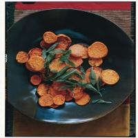 Roasted Sweet-Potato Rounds with Garlic Oil and Fried Sage image