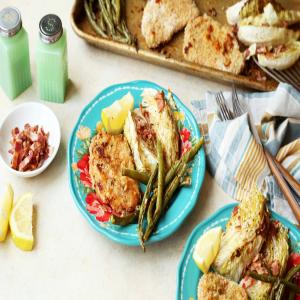 Sheet Pan Pork Milanese With Cabbage and Green Beans image