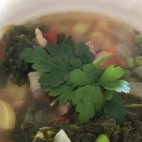Spring Greens, Fresh Pea, and Ham Soup_image