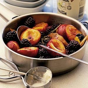 Plums & blackberries in rosemary syrup image
