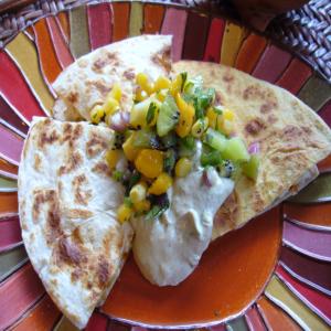 Chicken Quesadillas With Fruit Salsa and Avocado Cream image